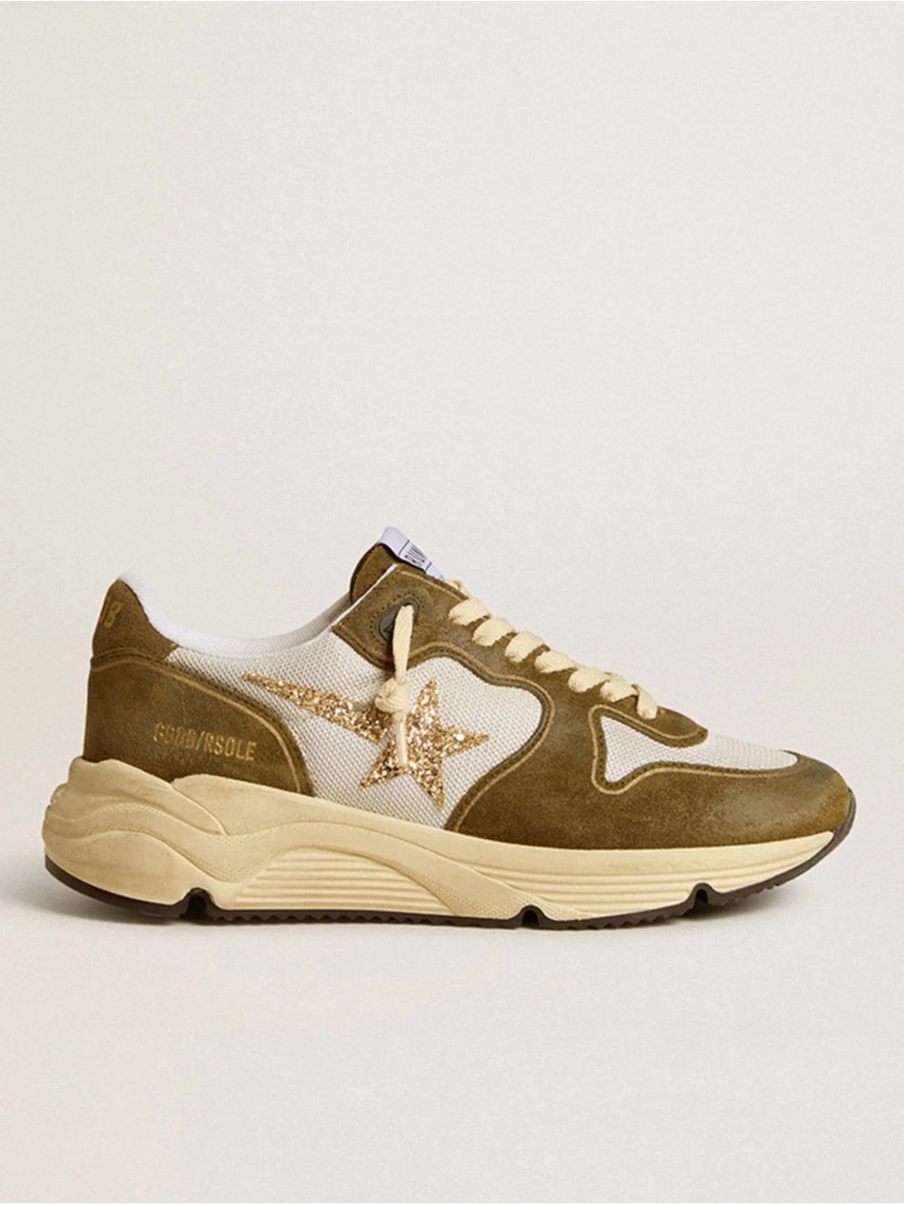 Golden Goose Running Sole Sneaker Green Suede/White/Gold Glitter 37 New in Box